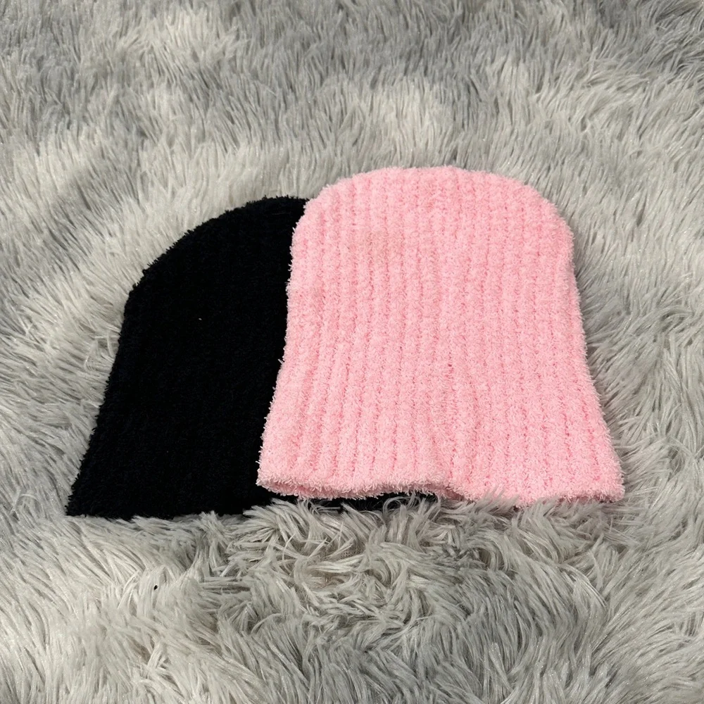 Cozy Pink and Black Kids Beanie Set